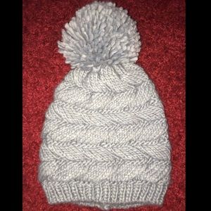 Ladies Women Pom Knit Baggy Beanie Warm Winter Hat Ski Cap Gray Grey Cable NEW